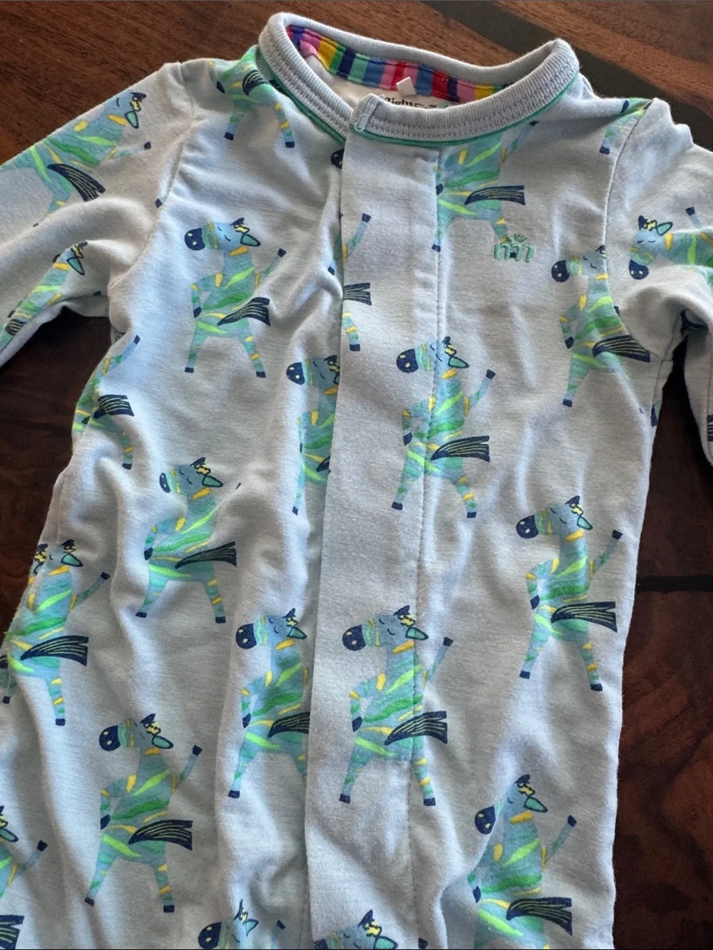 Magnetic Me Light Blue Footed One-Piece with zebra Animal Print